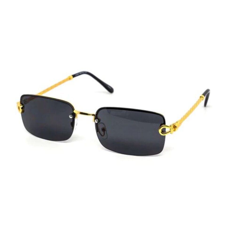Men Sunglasses Trendy‎ Black Lens Rectangular Fashion Rapper Shades Gold Lentes